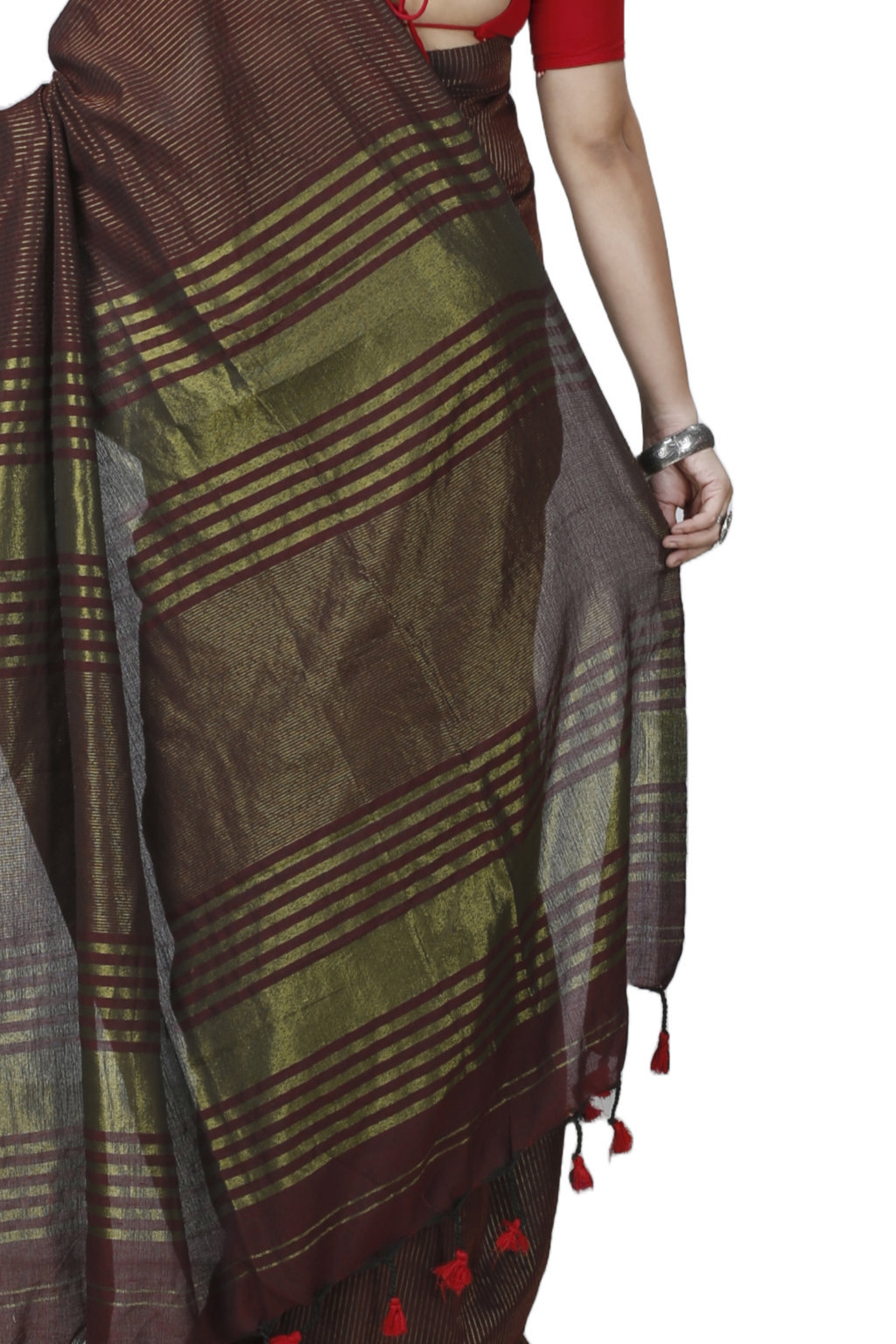 Brown Blended Cotton Tama Hand Loom Saree (1202)